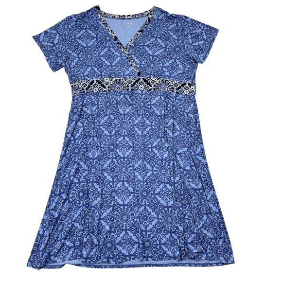 LL Bean Dress Plus Size 3X Black Geometric Summer‎ Knit Empire Wrap Flowy Casual - Picture 1 of 5